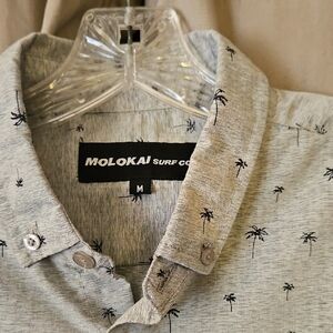 🍀Molokai Surf Co Men's Light Gray Palm Print  Summer Shirt Mens Medium